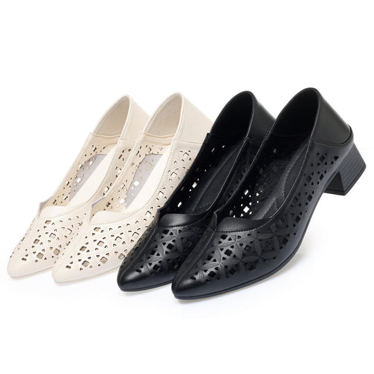Damen Ballerinas mit elegantem Lochdesign und bequemem Blockabsatz R&B