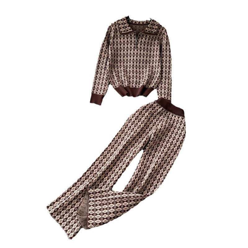 Damen modisches Lounge-Set mit glänzendem Muster und elastischem Bund R&B