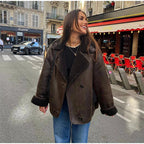Damen Kunstlederjacke mit Teddyfutter R&B