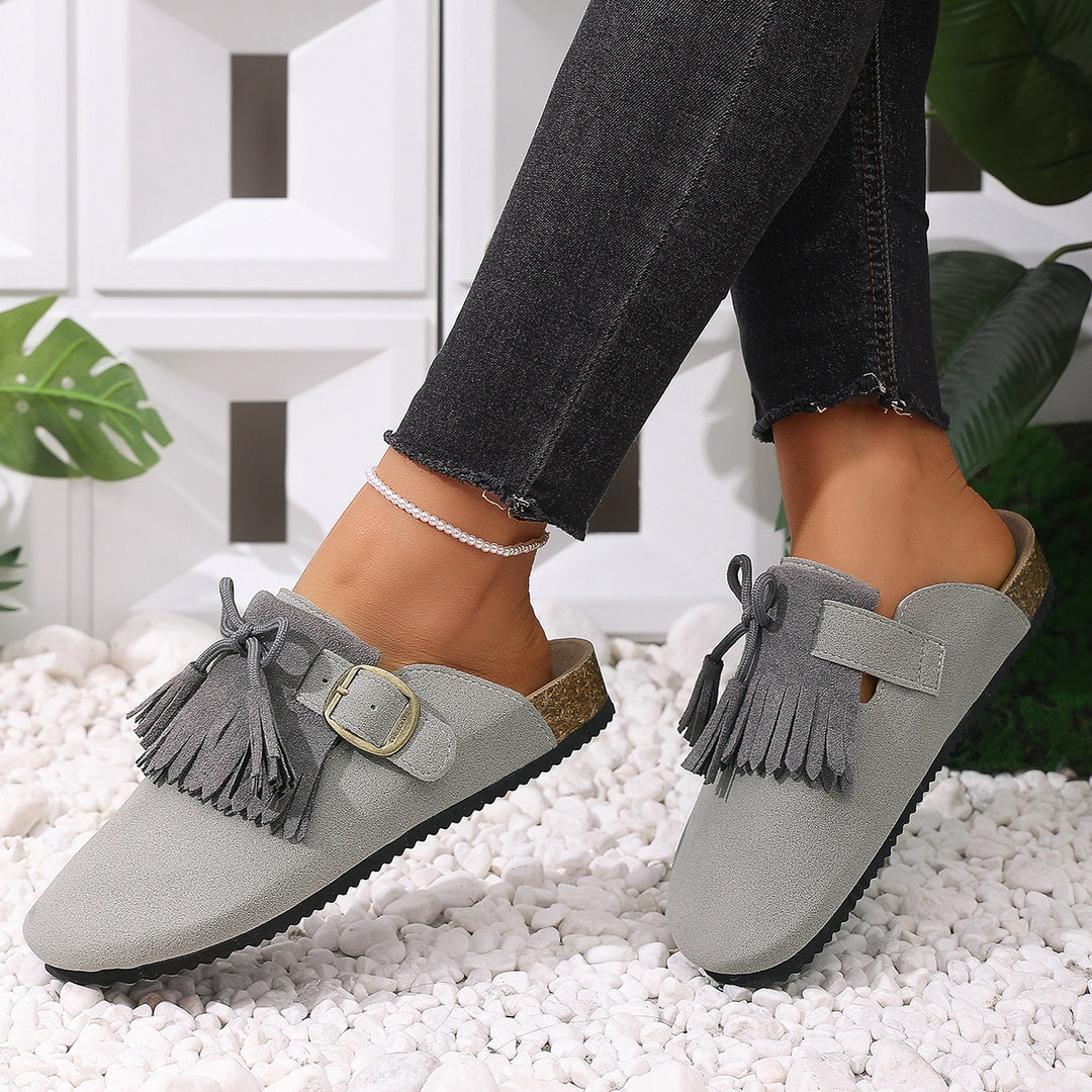 Damen Clogs mit dekorativen Fransen und verstellbarem Schnallenverschluss R&B
