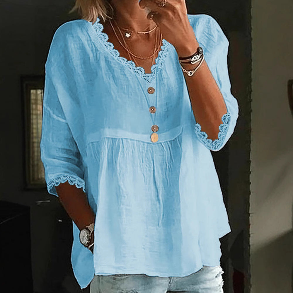 Damen Leichte Bluse mit Spitzenakzenten R&B