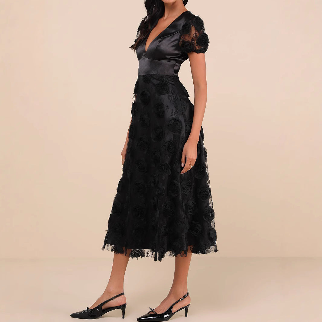 Damen Elegantes Maxikleid mit floralem Spitzenbesatz R&B