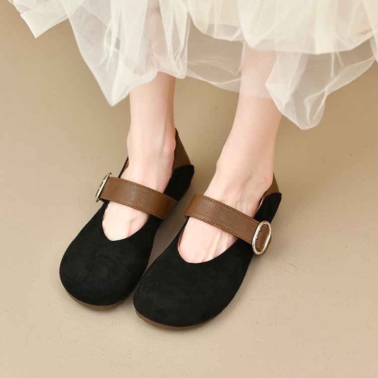Damen bequeme Mary Jane Ballerinas mit dekorativem Riemen R&B