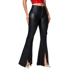 Damen Kunstlederhose mit seitlichen Schlitzen