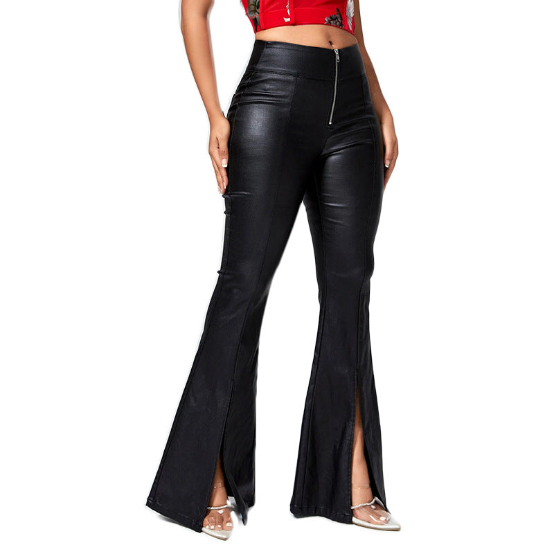 Damen Kunstlederhose mit seitlichen Schlitzen