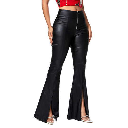Damen Kunstlederhose mit seitlichen Schlitzen