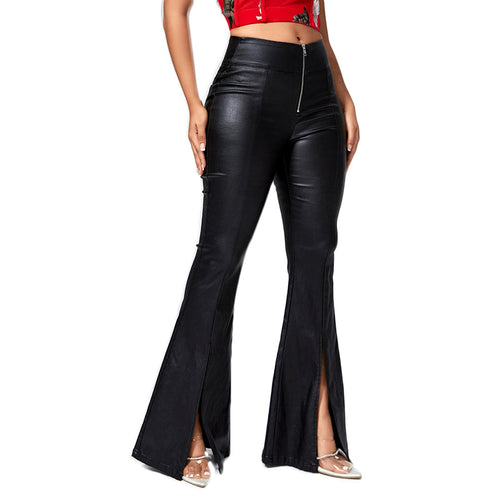 Damen Kunstlederhose mit seitlichen Schlitzen