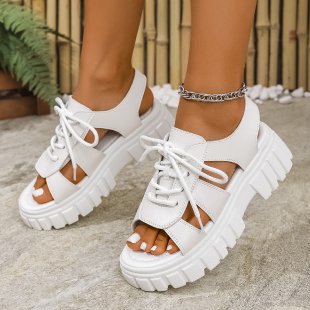 Damen Plateau-Sandalen mit stylishen Schnürdetails und rutschfester Sohle R&B