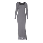 Damen figurbetontes Sweatkleid mit langem Arm und elegantem Quadrat-Ausschnitt EB