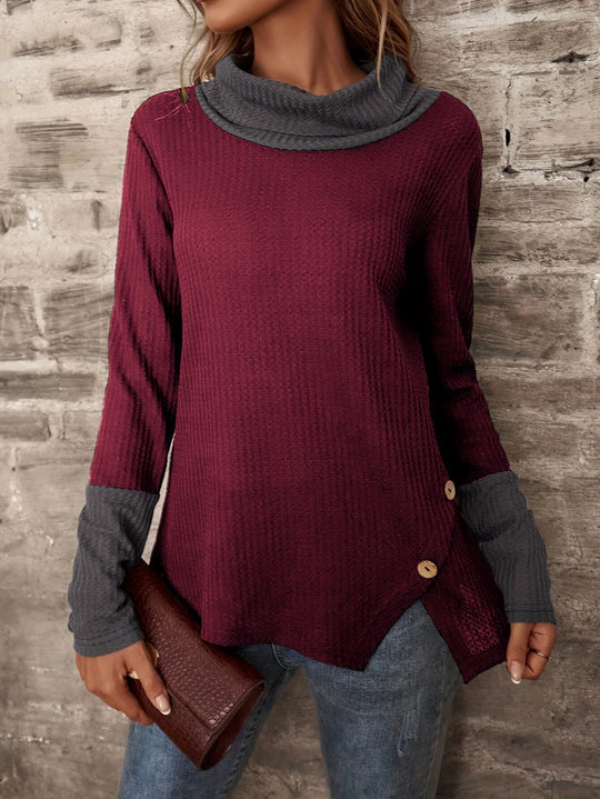 Damen Langarmshirt mit weitem Kragen und strukturiertem Obermaterial R&B