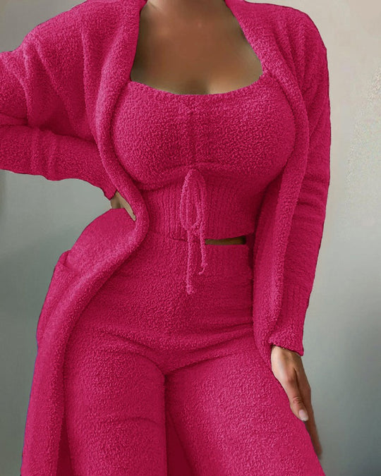 Damen warmer und bequemer Lounge-Anzug mit Oversized-Jacke und lockerem Top R&B