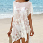 Damen Häkel-Strandüberwurf im offenen Design mit elegantem Lochmuster R&B