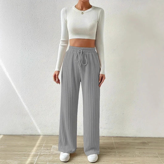 Damen weite Komfort-Hose mit elastischem Bund und Streifenmuster R&B