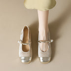 Damen Ballerinas mit elegantem Riemen und modischem Perlenschmuck