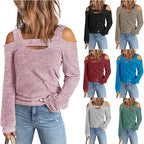 Damen modisches Longsleeve-Top mit Cut-Out-Details und Schulterfreiem Design R&B