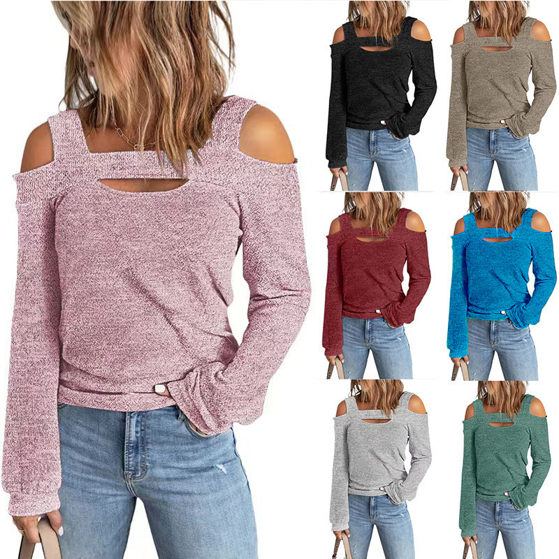 Damen modisches Longsleeve-Top mit Cut-Out-Details und Schulterfreiem Design R&B