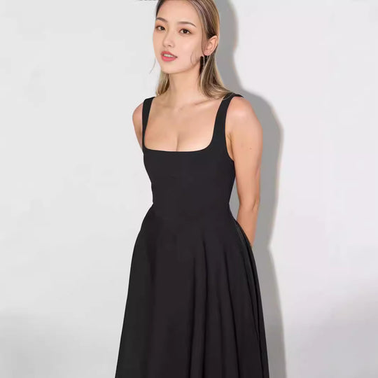 Damen A-Linien Maxikleid mit quadratischem Ausschnitt und fließendem Stoff R&B