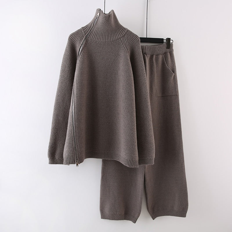 Damen Strickensemble mit Rollkragen und Reißverschluss R&B