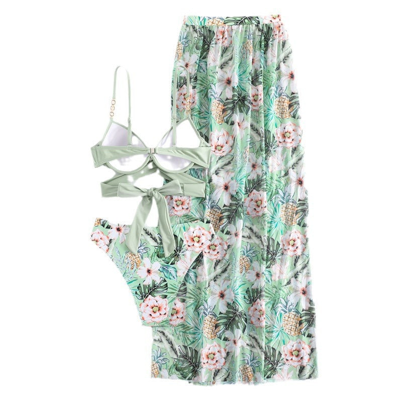 Damen Bikini-Set mit Wickelrock und floralem Design
