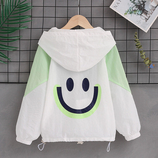 Damen nan leichte Kapuzenjacke mit Smiley-Print, verstellbarem Saum und elastischen Bündchen  R&B