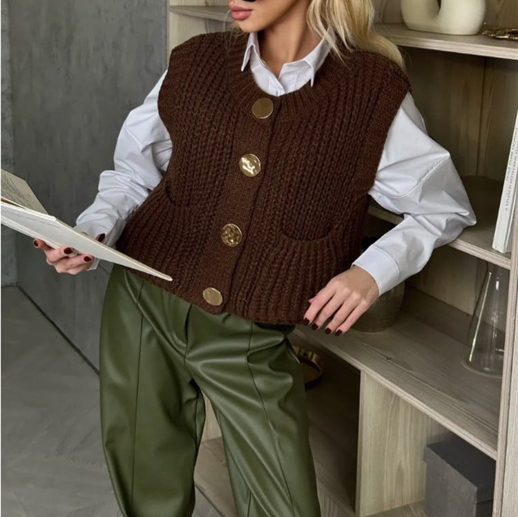 Damen Strickweste mit eleganten Knöpfen und praktischen Taschen R&B