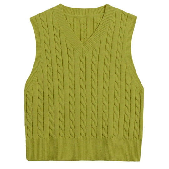 Damen Strickweste mit V-Ausschnitt und Zopfmuster R&B