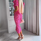 Damen figurbetontes Maxikleid mit Puffärmeln und Raffungen R&B