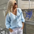 Strickjacke Damen flauschig mit Puffärmeln