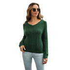 Damen Strickpullover mit lässigem V-Ausschnitt und offenen Schultern R&B