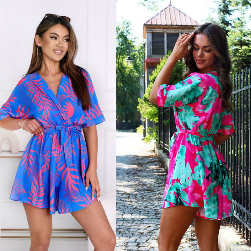 Damen lässiges Strandkleid mit Taillengürtel und floralem Muster R&B