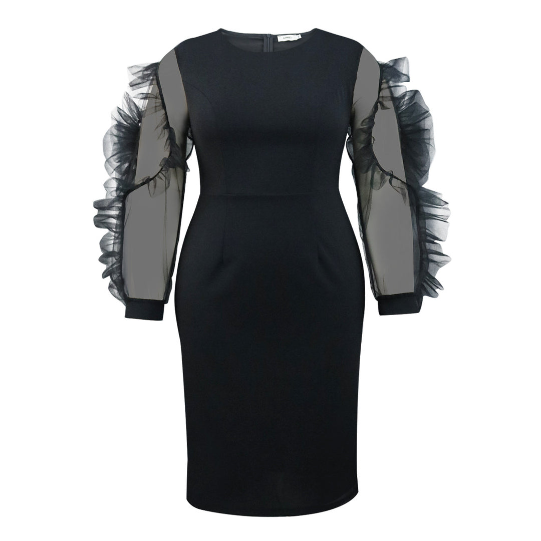 Damen Elegantes Figurbetontes Kleid mit voluminösen Tüllärmeln R&B
