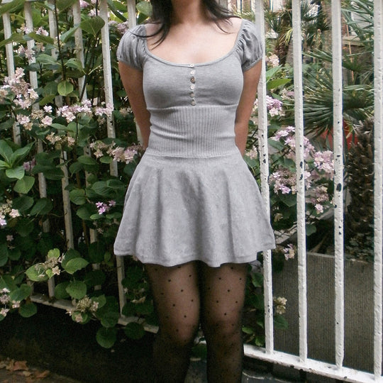 Damen elegantes Kleid mit Puffärmeln und Knopfleiste R&B