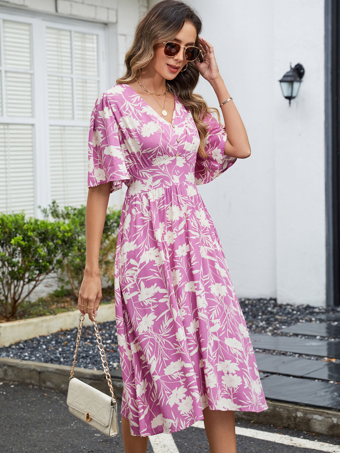 Damen Midi-Kleid mit voluminösen Ärmeln R&B