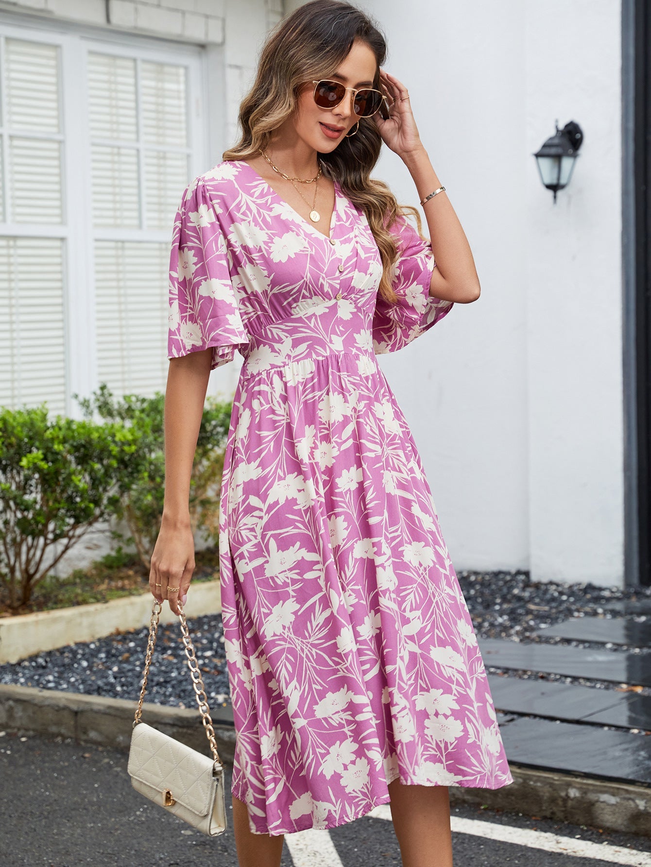 Damen Midi-Kleid mit voluminösen Ärmeln R&B