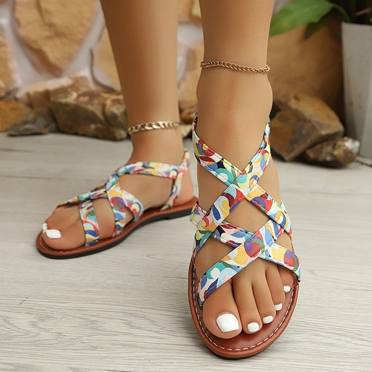Damen Elegante und bequeme Riemchen-Sandalen mit floralem Muster R&B