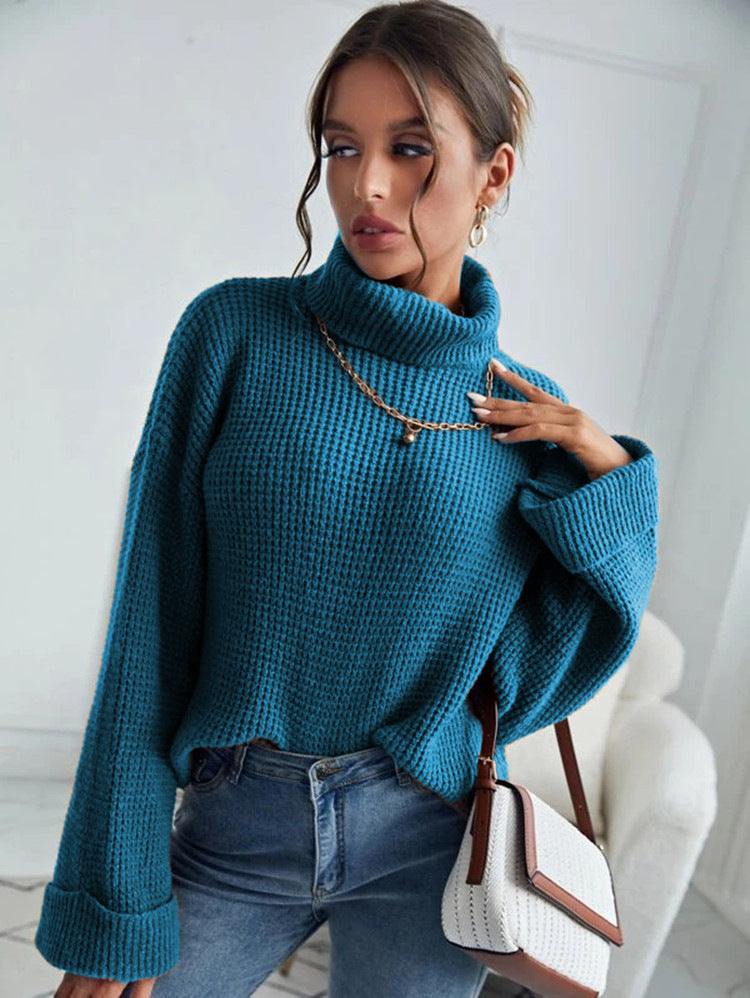 Damen Grober Strickpullover mit hohem Kragen und lässigem Fit R&B