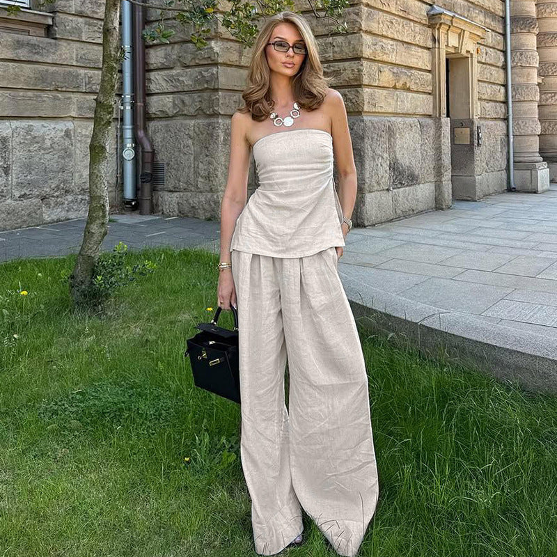 Damen Elegantes Zweiteiliges Set aus Leinen R&B