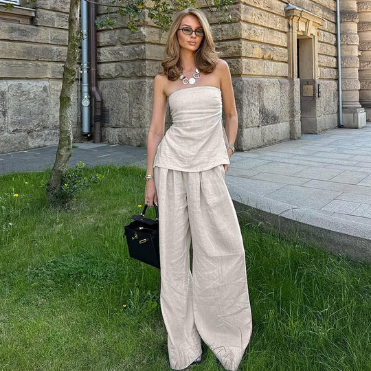 Damen Elegantes Zweiteiliges Set aus Leinen R&B