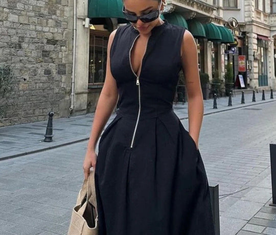 Damen Elegantes Maxi-Kleid mit tiefem V-Ausschnitt und schmalem Schnitt R&B