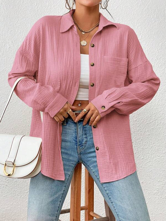 Damen Lässiges Overshirt mit Knopfleiste und Brusttasche R&B