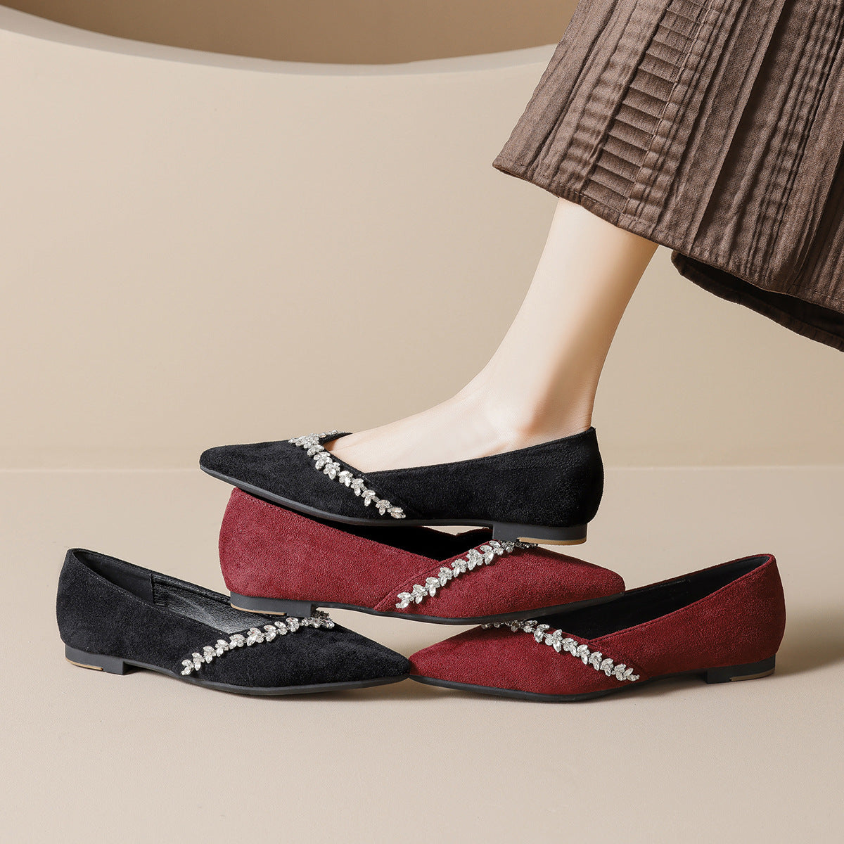 Damen Ballerinas mit funkelndem Strassbesatz und elegantem Spitzendesign
