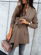 Damen Modische Blazerjacke mit praktischem Gürtel und tiefen Taschen R&B