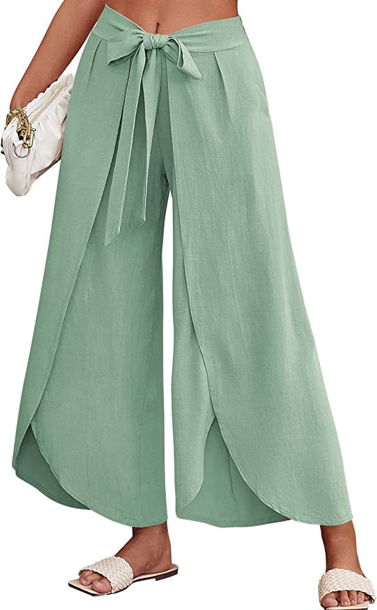 Damen Weite Sommerhose aus leichtem, atmungsaktivem Stoff mit Bindegürtel R&B