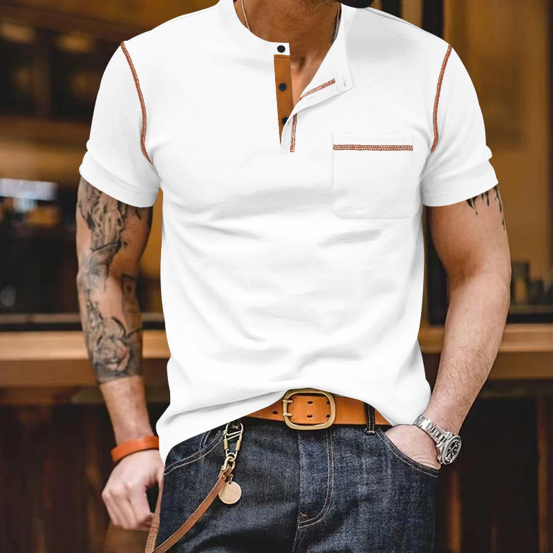 Herren nan urbanes Kurzarmshirt mit Stehkragen, halber Knopfleiste und Brusttasche R&B
