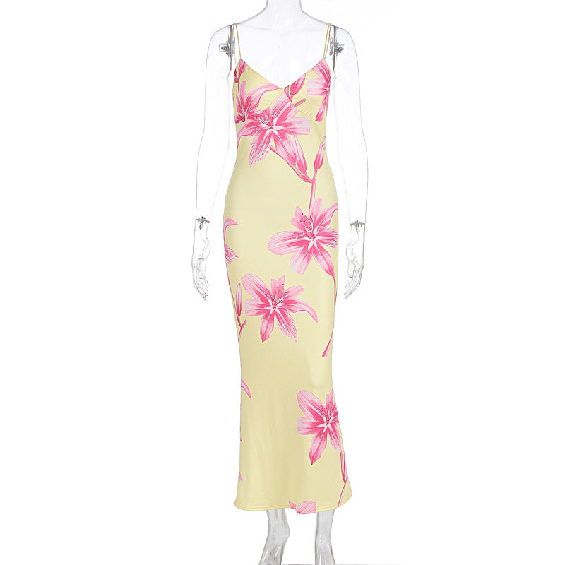 Damen Elegantes Blumenmaxikleid mit feinen Spaghettiträgern und figurbetontem Schnitt R&B