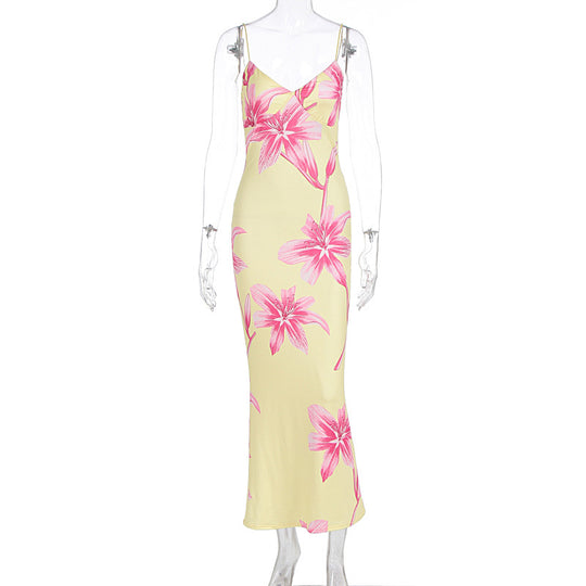 Damen Elegantes Blumenmaxikleid mit feinen Spaghettiträgern und figurbetontem Schnitt R&B