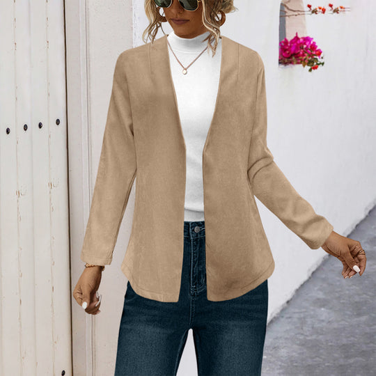 Damen Elegante Longjacke mit weichem Stoff und offenem Schnitt R&B