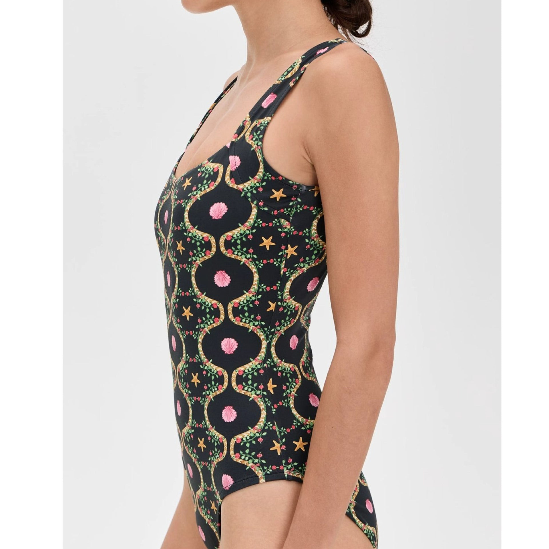 Damen Einteiler Badeanzug mit floralem Design und breiten Trägern R&B