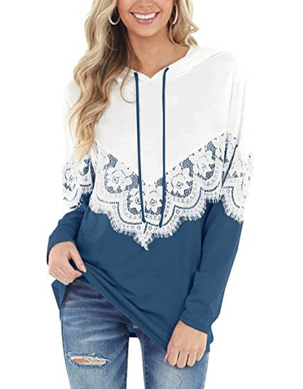 Damen Kapuzenpullover mit kunstvoller Spitzenapplikation R&B