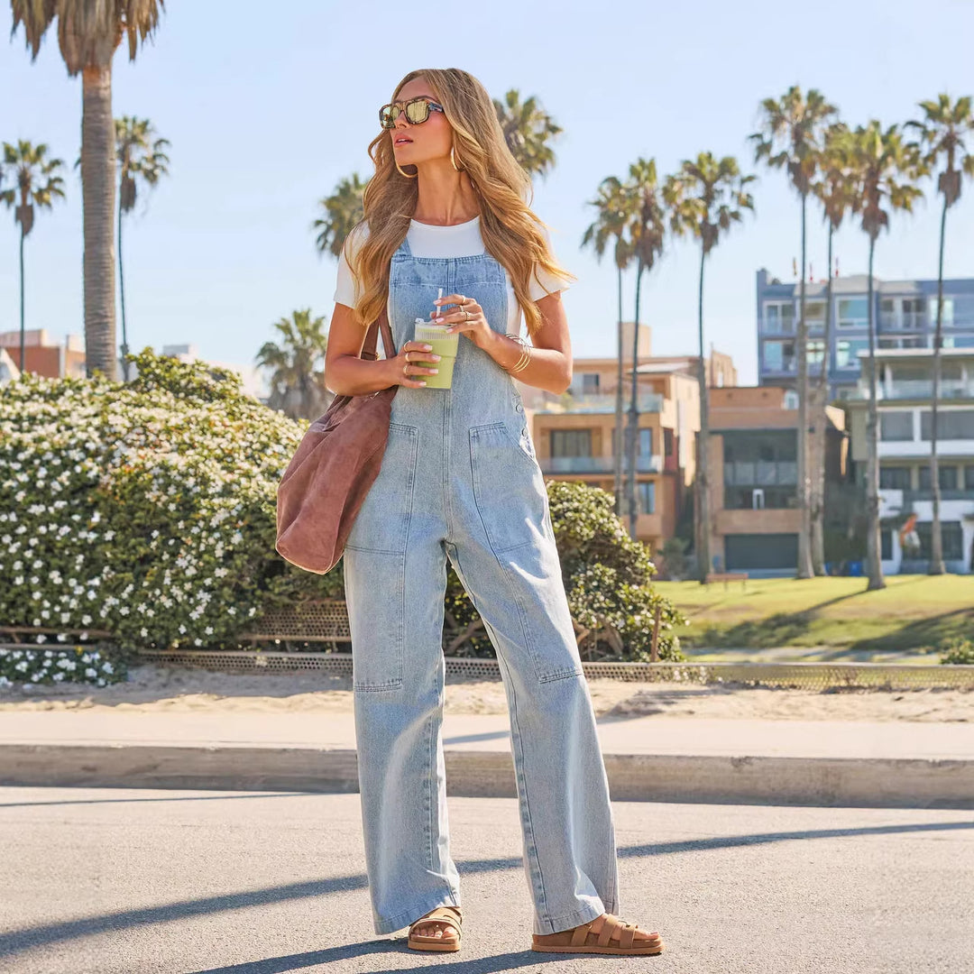 Damen Lässige Overall aus Denim mit weit geschnittenem Bein und praktischen Taschen R&B